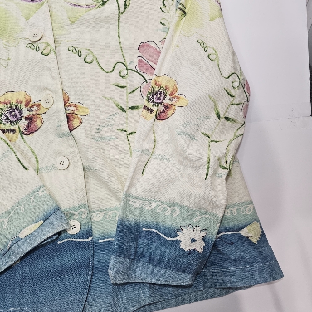 TOUCH BLUE-Floral Print Women's Jacket - Blue and White - Picture 6 of 12